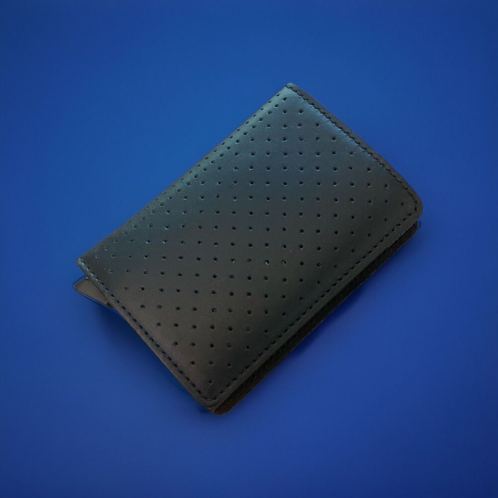 SECRID Men’s Black Bifold Wallet, Perforated Leather, Card Case, Holder EUC